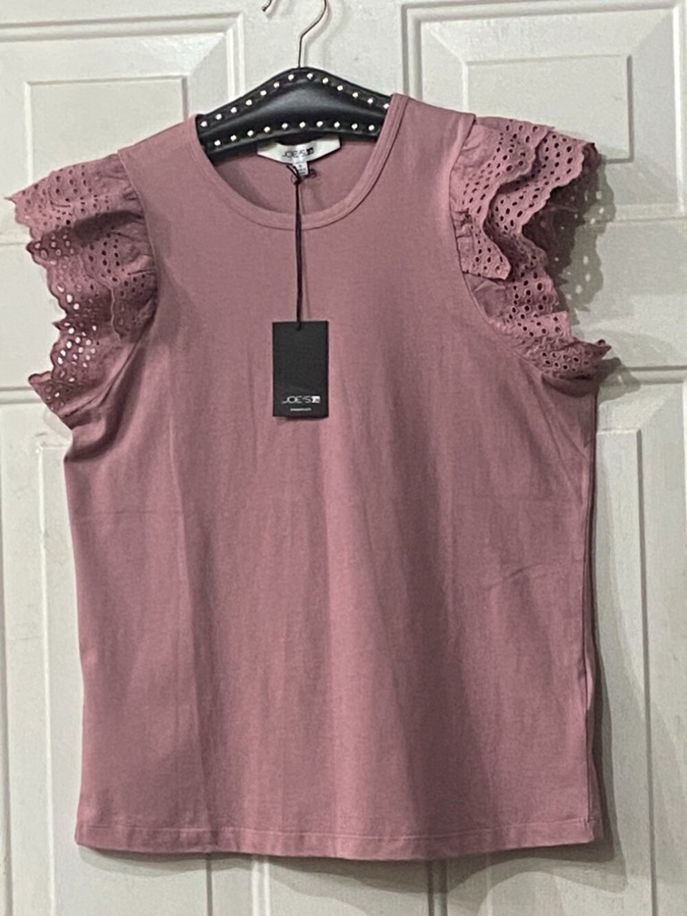NWT Joe's Collection Sz S Rose Womens Knit Top T-Shirt Eyelet Flutter Sleeve